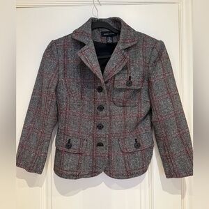 Moda International Women’s Gray and Red Checkered Blazer
